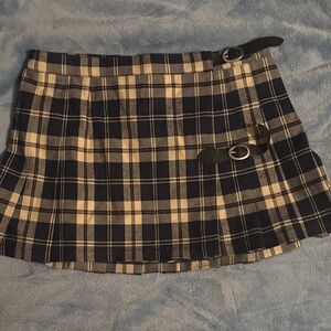 Brandy Melville Navy Plaid Mini Skirt with Buckles